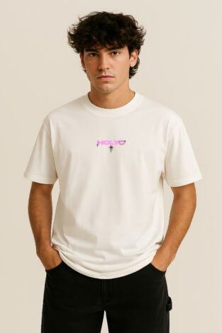 Camiseta Branca e Lilás Oversized em Malhão - Anjo (Re)AJA