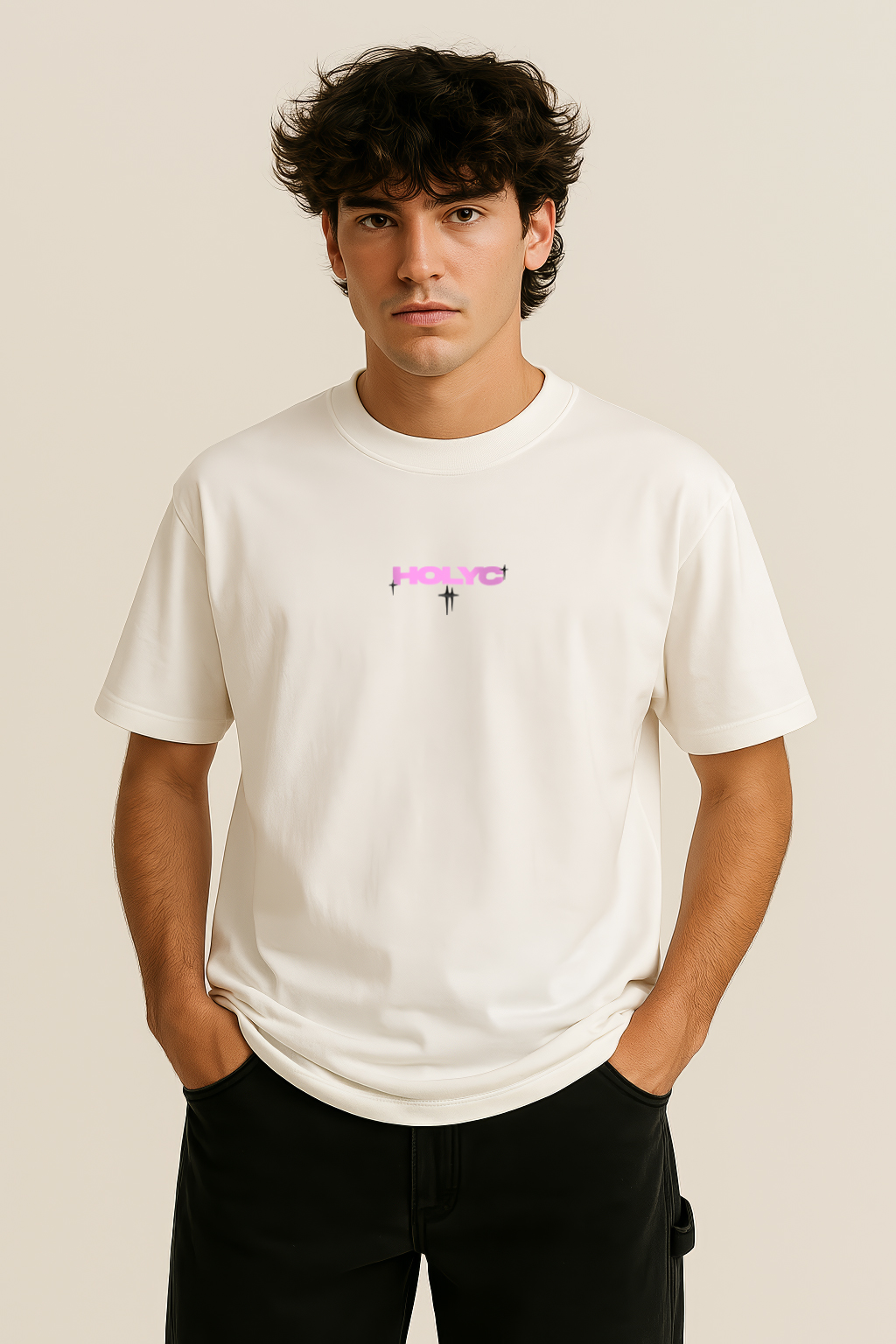 Camiseta Branca e Lilás Oversized em Malhão - Anjo (Re)AJA