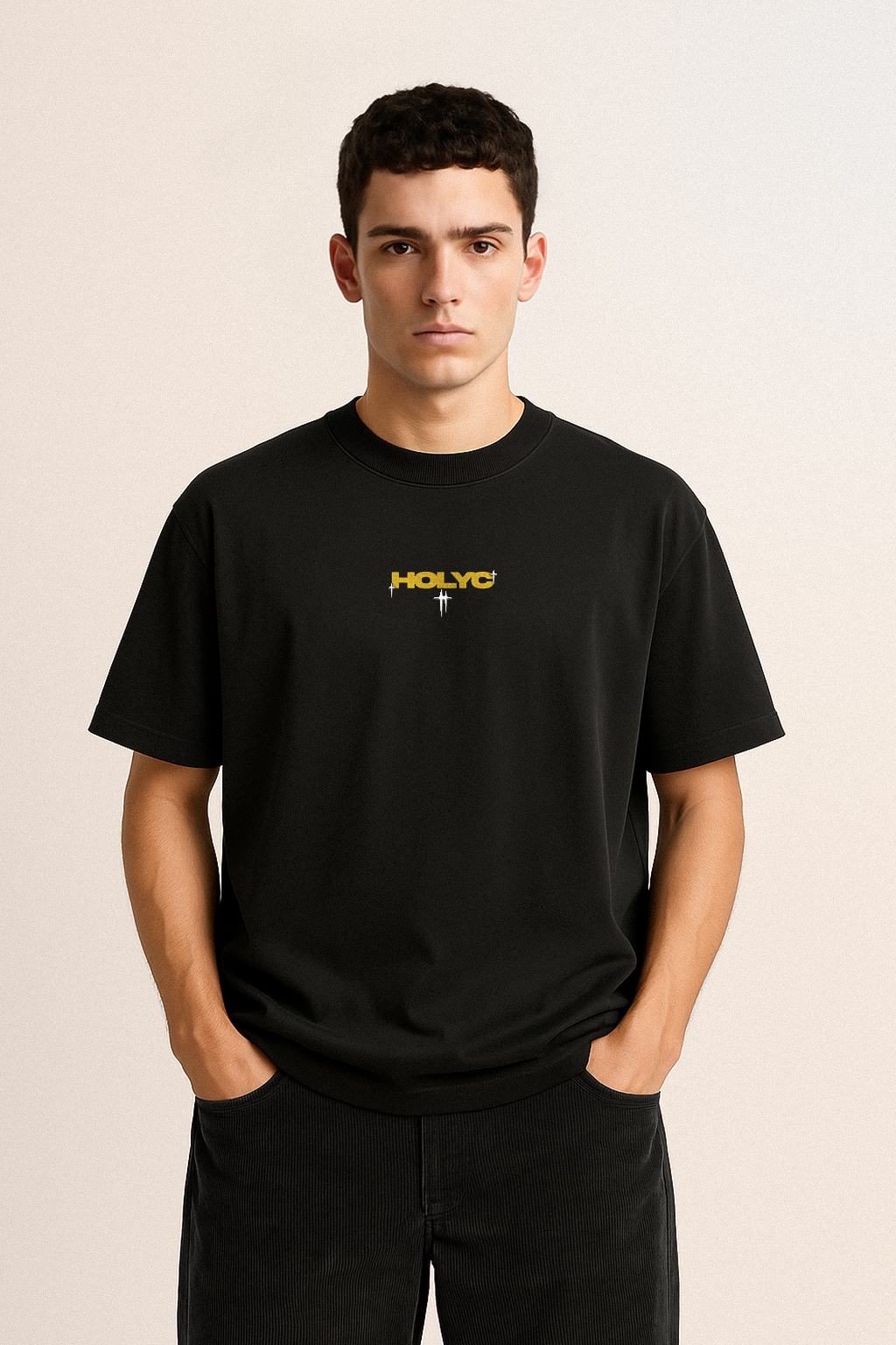 Camiseta Preta Oversized em Malhão - Anjo (Re)AJA