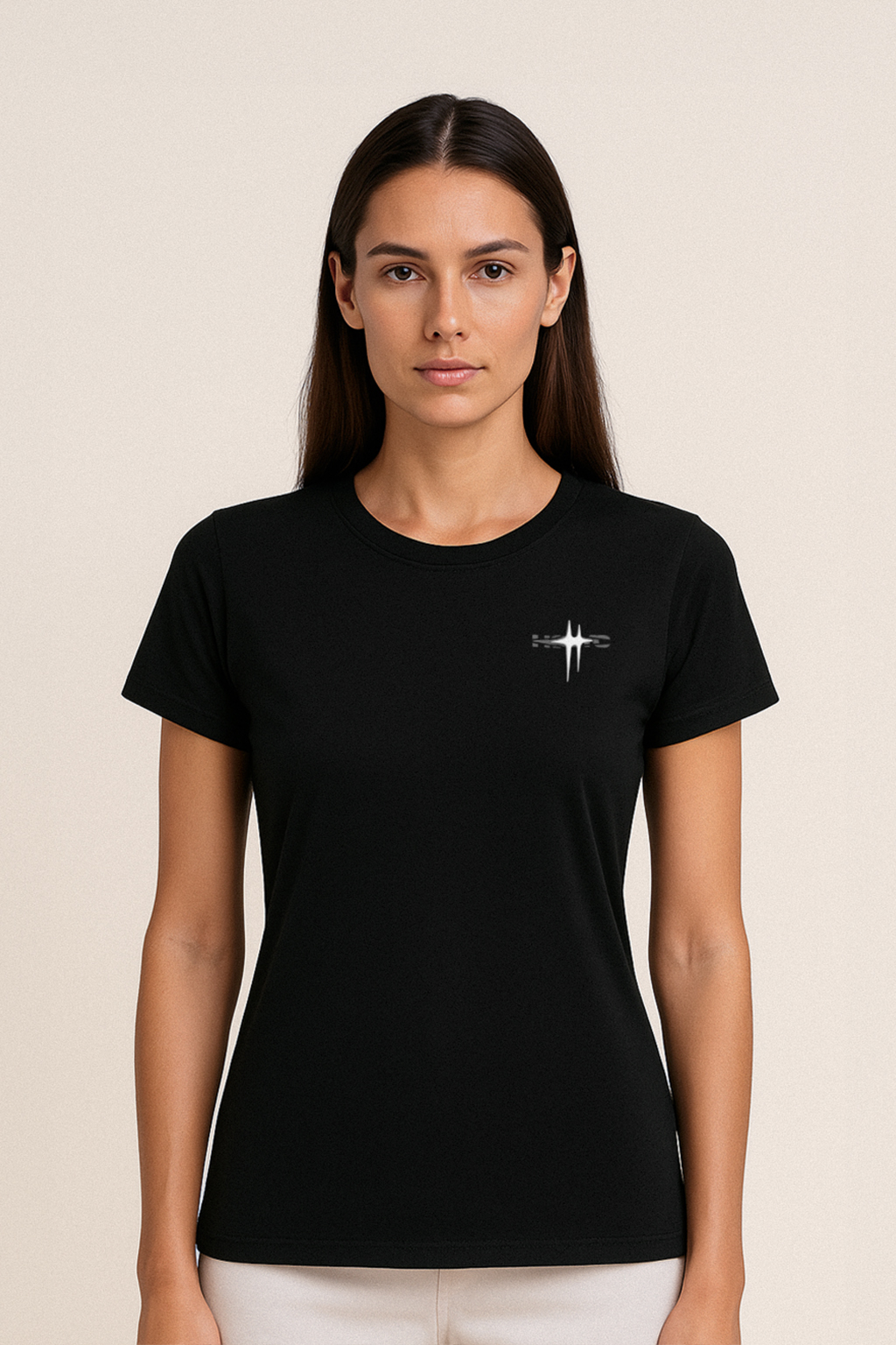 Camiseta Preta Algodão Pima Corte Feminino - (Re)AJA